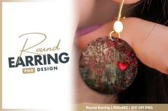 Red Heart and Floral Design on Textured Round Earring Product Image 1