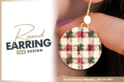 Red plaid with pine branch repeat pattern Round Earring Product Image 1