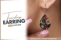 Psychedelic flowers and swirls on black teardrop earring png Product Image 1