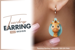 Cute giraffe cartoon character on blue teardrop earring png Product Image 1