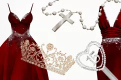 Red Quinceanera Watercolor Clipart Png Product Image 3
