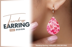Pink watercolor hearts background pattern teardrop earring Product Image 1