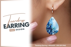 Blue floral alcohol ink gold accents teardrop earring png Product Image 1