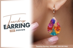 Vibrant alcohol ink flowers with golden teardrop earring png Product Image 1
