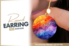 Colorful abstract ink painting with gold Round Earring Product Image 1