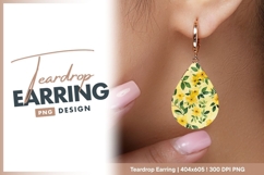 Watercolor yellow flower and green leaves teardrop earring Product Image 1