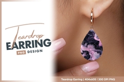 Pink and black marbleized ink fluid teardrop earring png Product Image 1