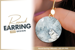 Arctic wolf moonlit snowy winter landscape Round Earring Product Image 1