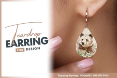Watercolor bear portrait with floral teardrop earring Product Image 1