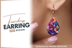 Floral alcohol ink art with gold details teardrop earring Product Image 1