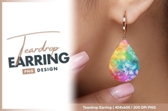 Rainbow floral watercolor abstract teardrop earring png Product Image 1