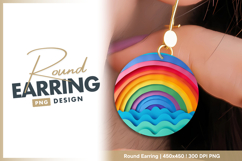 Rainbow over waves paper art design Round Earring Product Image 1