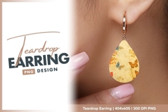Butterflies and floral patterned gold teardrop earring Product Image 1