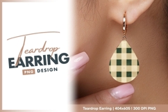 Green and beige vintage checkered teardrop earring Product Image 1