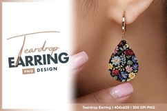 Floral embroidery pattern on black teardrop earring Product Image 1