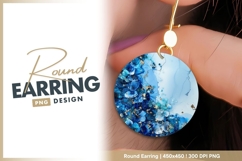Blue floral circle alcohol ink art round earring Product Image 1