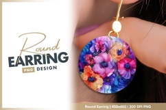 Alcohol ink floral design round earring png Product Image 1