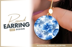 Blue floral ornament round earring png design Product Image 1