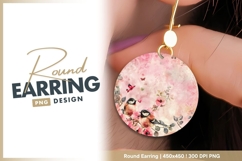 Pink floral background with birds round earring png Product Image 1