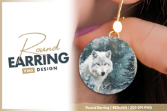 Winter wolf portrait in snowy forest scene Round Earring Product Image 1