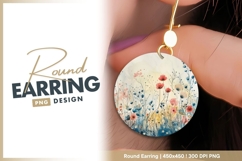 Watercolor floral round earring png design Product Image 1