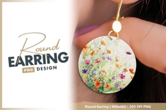 Watercolor flower field painting round earring png Product Image 1