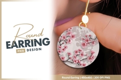 Cherry blossom branch pink floral round earring png Product Image 1