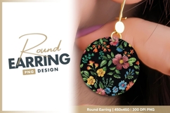 Floral pattern on black round earring png Product Image 1