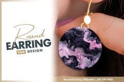 Abstract circular artwork in pink and black round earring Product Image 1