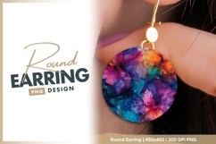 Floral alcohol ink art round earring png Product Image 1
