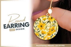 Watercolor yellow floral seamless pattern round earring png Product Image 1