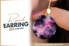 Abstract pink purple ink cloud round earring Product Image 1
