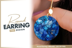 Blue abstract ink art circular design round earring png Product Image 1