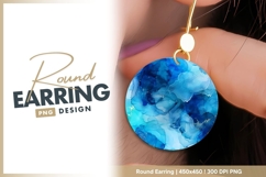Abstract blue ink painting round earring png Product Image 1