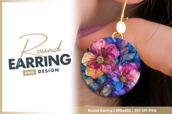 Floral arrangement in circle with gold accents round earring Product Image 1
