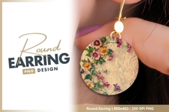 Vintage floral design on round earring png Product Image 1