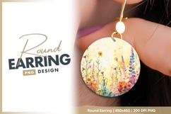 Watercolor flowers round spring floral design round earring Product Image 1