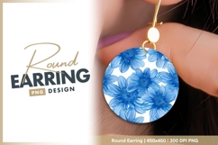 Blue floral watercolor pattern round earring png Product Image 1