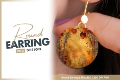 Autumnal trees golden texture round earring png Product Image 1