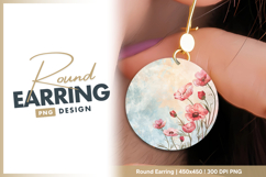 Pink poppies floral watercolor grunge Round Earring Product Image 1
