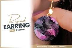 Abstract pink and black ink painting round earring png Product Image 1