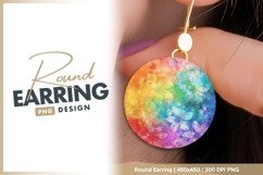Colorful floral rainbow watercolor round earring png Product Image 1