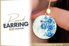 Watercolor blue roses floral round earring png Product Image 1