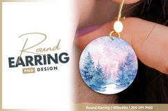 Watercolor winter forest scenery round earring png Product Image 1