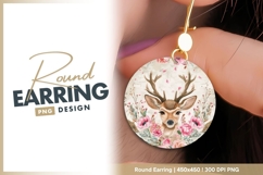 Deer portrait surrounded by pink floral round earring png Product Image 1