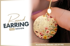 Floral design on cracked beige texture round earring png Product Image 1