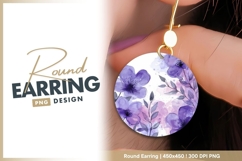 Purple watercolor flowers round earring png Product Image 1