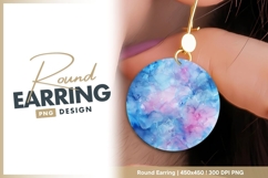 Pink and blue watercolor abstract round earring png Product Image 1