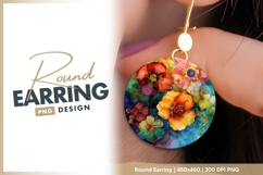 Floral arrangement alcohol ink round earring png Product Image 1