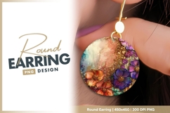 Abstract floral arrangement with gold accents round earring Product Image 1